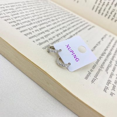 گوشواره زنانه ژوپینگ نگین‌دار ریز رنگ نقره‌ای