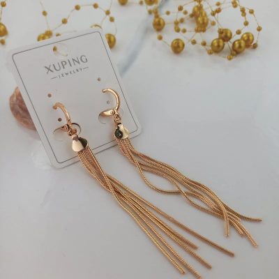 گوشواره زنانه ژوپینگ رشته‌ای ۵ رج رنگ طلایی