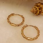 گوشواره زنانه ژوپینگ حلقه‌ای تراش‌دار رنگ طلایی