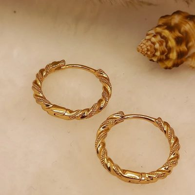گوشواره زنانه ژوپینگ حلقه‌ای تراش‌دار رنگ طلایی