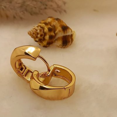 گوشواره زنانه ژوپینگ حلقه‌ای چند وجهی رنگ طلایی
