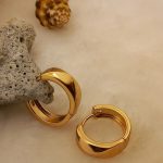 گوشواره زنانه ژوپینگ حلقه‌ای چند وجهی رنگ طلایی