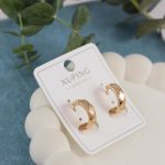 گوشواره زنانه ژوپینگ حلقه‌ای چند وجهی رنگ طلایی